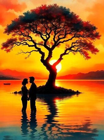 Sunset over the water