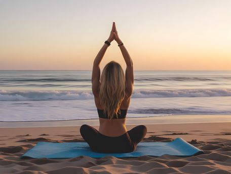 My blondie doin' Yoga in the morning at the beach
