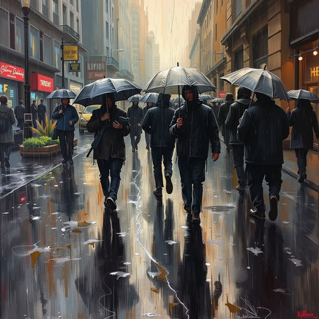 Wet City Street Inspired by Guy Denning Style