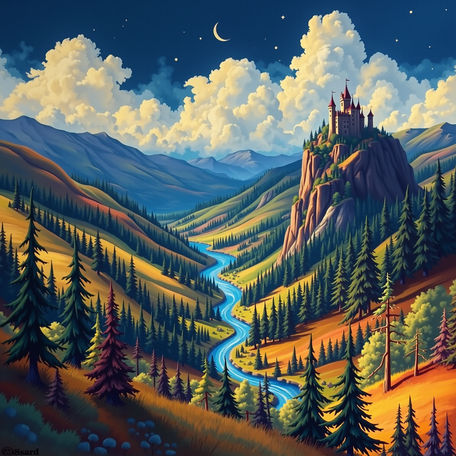 Rolling Hills Inspired by Eyvind Earle Style