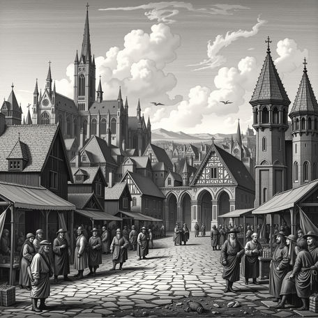 Medieval Gothic Cityscape Inspired by Albrecht Dürer Style