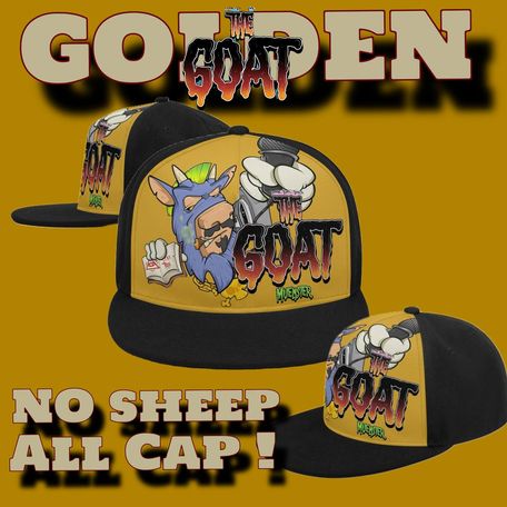 ""No Sheep. All CAP" Golden Goat Gear Gang snapback flatbill.