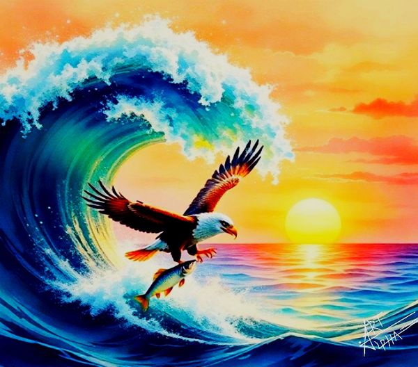 The Eagle and the Wave at Dusk